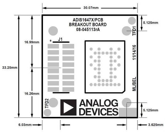 Mechanical Drawing - Analog Devices Inc. ADIS1647x/PCBZ Breakout Boards