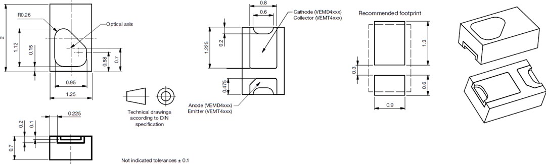 Mechanical Drawing - Vishay VEMD4 Silicon PIN Photodiodes Mechanical Drawing - Vishay VEMD4 Silicon PIN Photodiodes