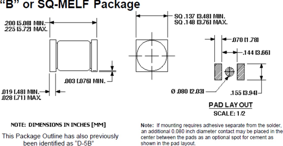 Mechanical Drawing - Microchip Technology 1N6111AUS/TR Transient Voltage Suppressor