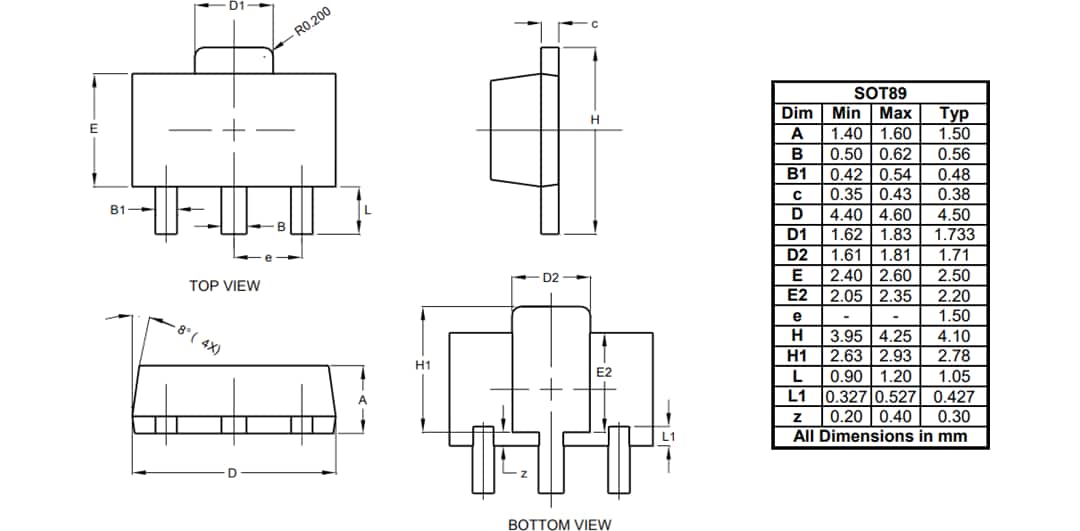 Mechanical Drawing - Diodes Incorporated AP7375Q Automotive Ultra-Low Drop-Out Regulators