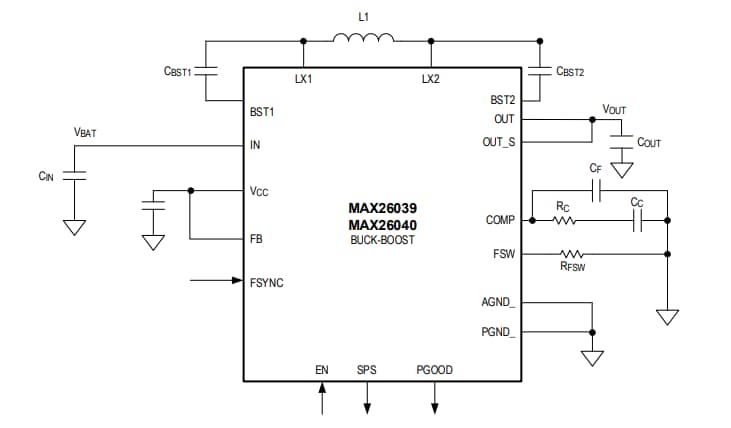 Application Circuit Diagram - Analog Devices Inc. MAX26040 Buck-Boost Converters