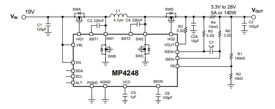 Application Circuit Diagram - Monolithic Power Systems (MPS) MP4248 Buck-Boost Converters