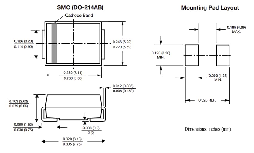 Mechanical Drawing - Vishay General Semiconductor 1.5SMC TRANSZORB® Transient Voltage Suppressors