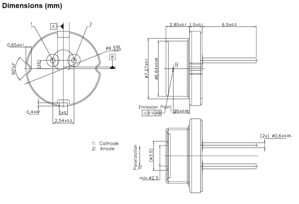 Mechanical Drawing - ams OSRAM PLPT9 450MD_E Metal Can Laser Diode