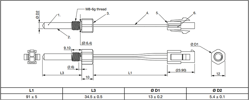 Mechanical Drawing - Vishay / BC Components NTCASCW78A NTC Immersion Temperature Sensor