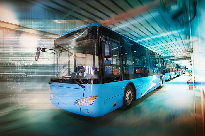 Electric bus discharged in the workshop