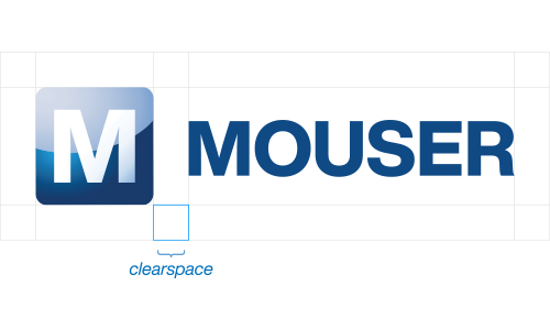 Mažiausias leistinas pagrindinio „Mouser“ logotipo dydis ir tarpai aplink jį